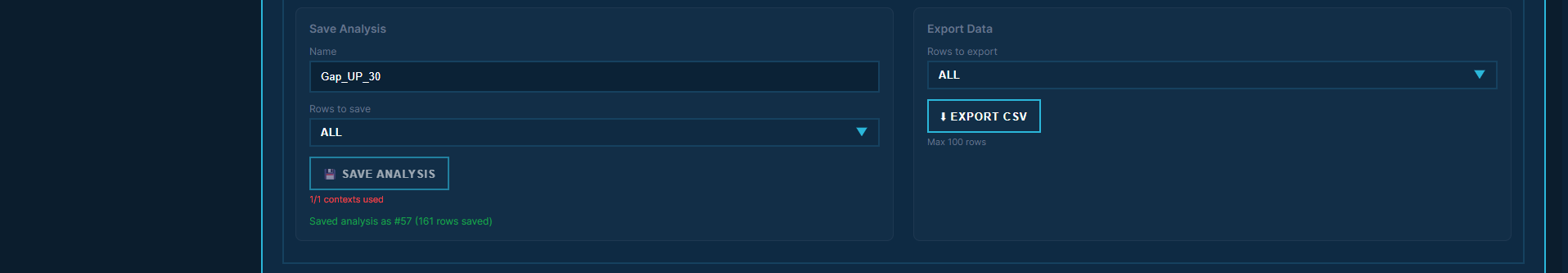 Save Analysis panel with a named context.